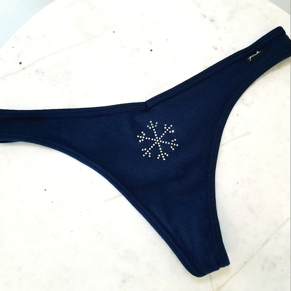 Victoria's Secret PINK Ribbed Cotton Thong Panty w/ Rhinestone Crystal Elements - Picture 8 of 11